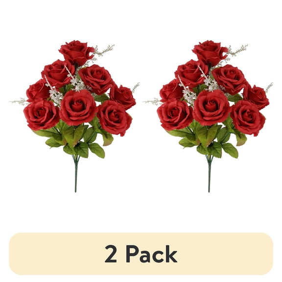 (2 pack) Mainstays Artificial Rose Bush, Red, 17.5 in