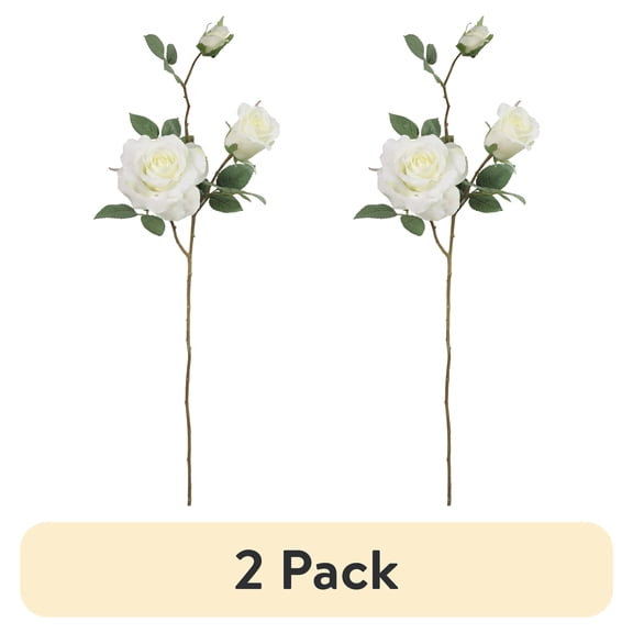 (2 pack) Mainstays Artificial White Rose 3-Head Long Spray, 29.5 in, Indoor Use