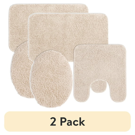 (2 pack) Mainstays Basic 3-Piece Polyester Bath Rug Set: Tan, Contour, Lid Cover and 20" x 32"