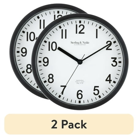 (2 pack) Mainstays Basic Indoor 8.78" Black Analog Round Wall Clock