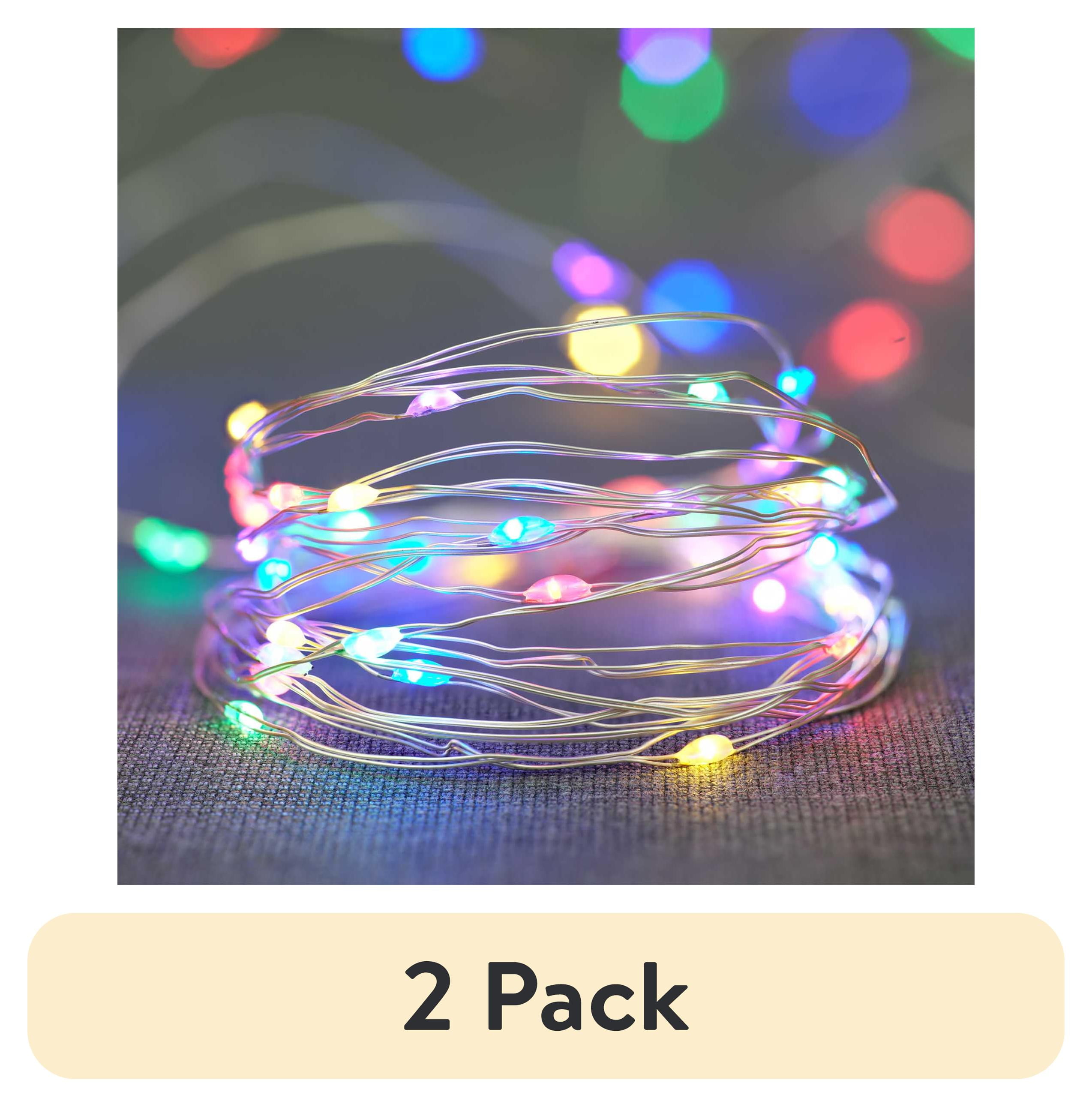 (2 pack) Mainstays Battery-Operated Indoor 50-Count LED Multi-Color Wire Lights, with 8 Lighting Modes