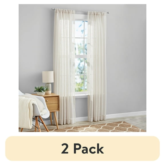 (2 pack) Mainstays Bel Air Sheer Wide Single Curtain Panel, Beige, 50" W x 95" L