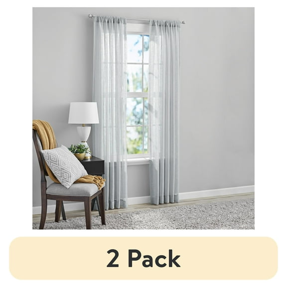 (2 pack) Mainstays Bel Air Sheer Wide Single Curtain Panel, Silver, 50" W x 84" L