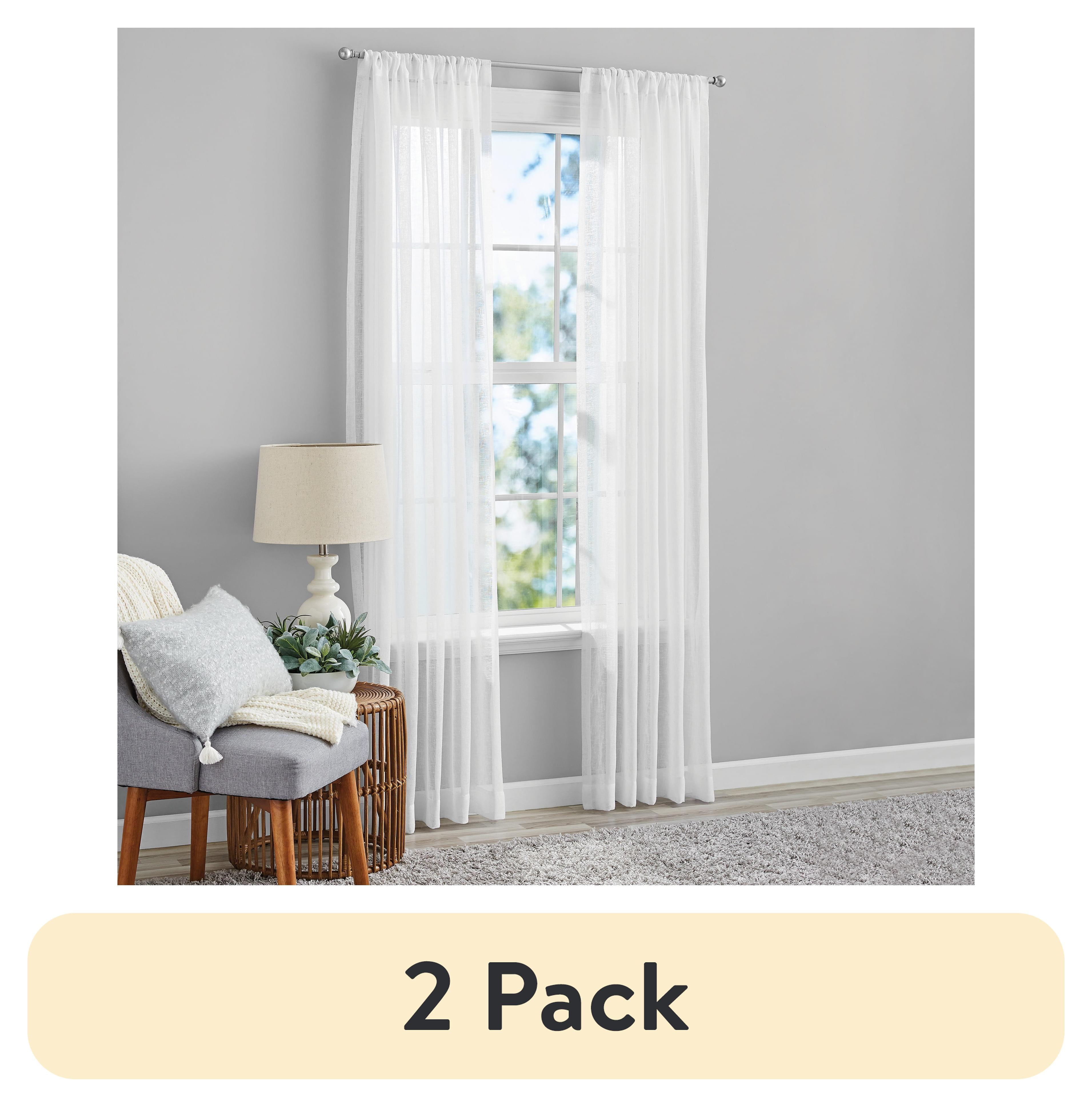 (2 pack) Mainstays Bel Air Sheer Wide Single Curtain Panel, White, 50" W x 84"L