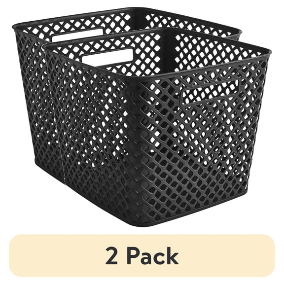 (1 pack) Mainstays Cube Black Decorative Plastic Storage Basket, 13 in x 11 in