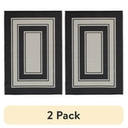 (2 pack) Mainstays Black Border 100% Olefin Reversible Outdoor Rug, 5 ft x 7 ft