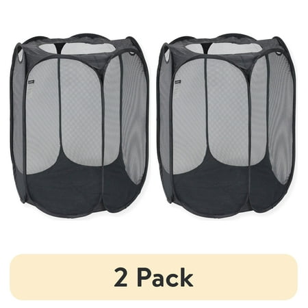 (2 pack) Mainstays Pop-Up Black Hexagon Mesh Laundry Hamper with Heavy Duty Handles