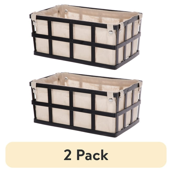 (2 pack) Mainstays Black Rectangle Metal Storage Basket with Removable Liner