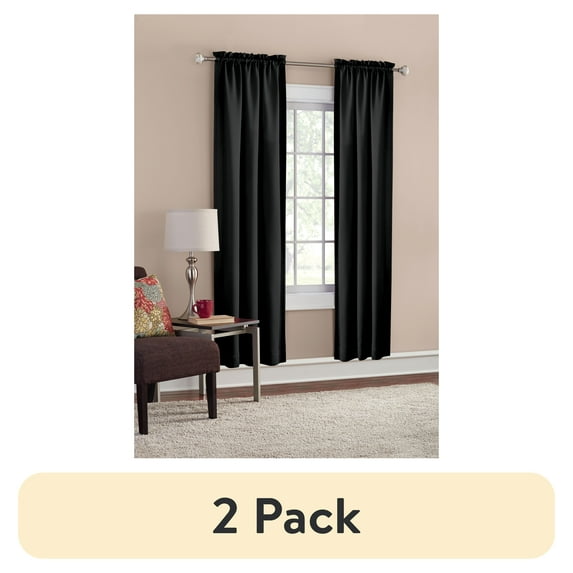 (2 pack) Mainstays Blackout Curtain Panel Pair, Set of 2, Black, 30"W x 84"L