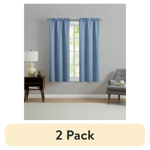 (2 pack) Mainstays Solid Blue Quartz Room Darkening Rod Pocket Panel Pair, 30" x 63"