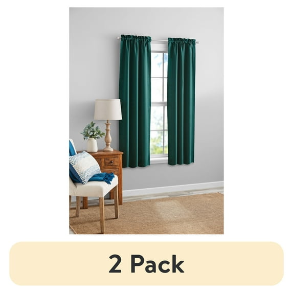 (2 pack) Mainstays Blackout Curtain Panel Pair, Set of 2, Dark Teal Blue, 30"W x 63"L