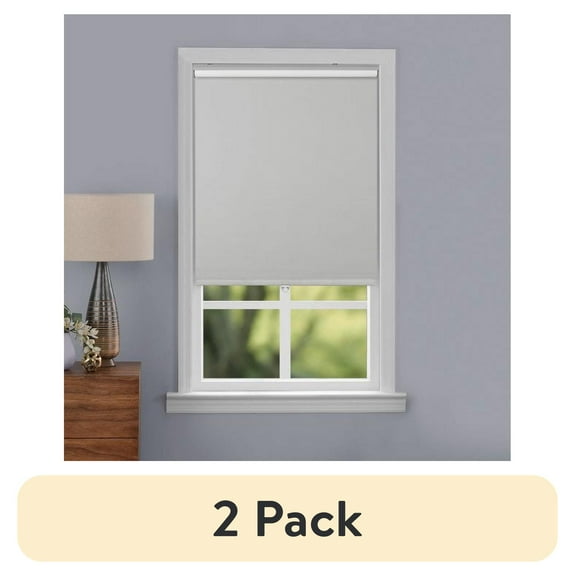 (2 pack) Mainstays Blackout Slow Release Roller Shade, 1-Piece, Grey, 36" W x 72" L