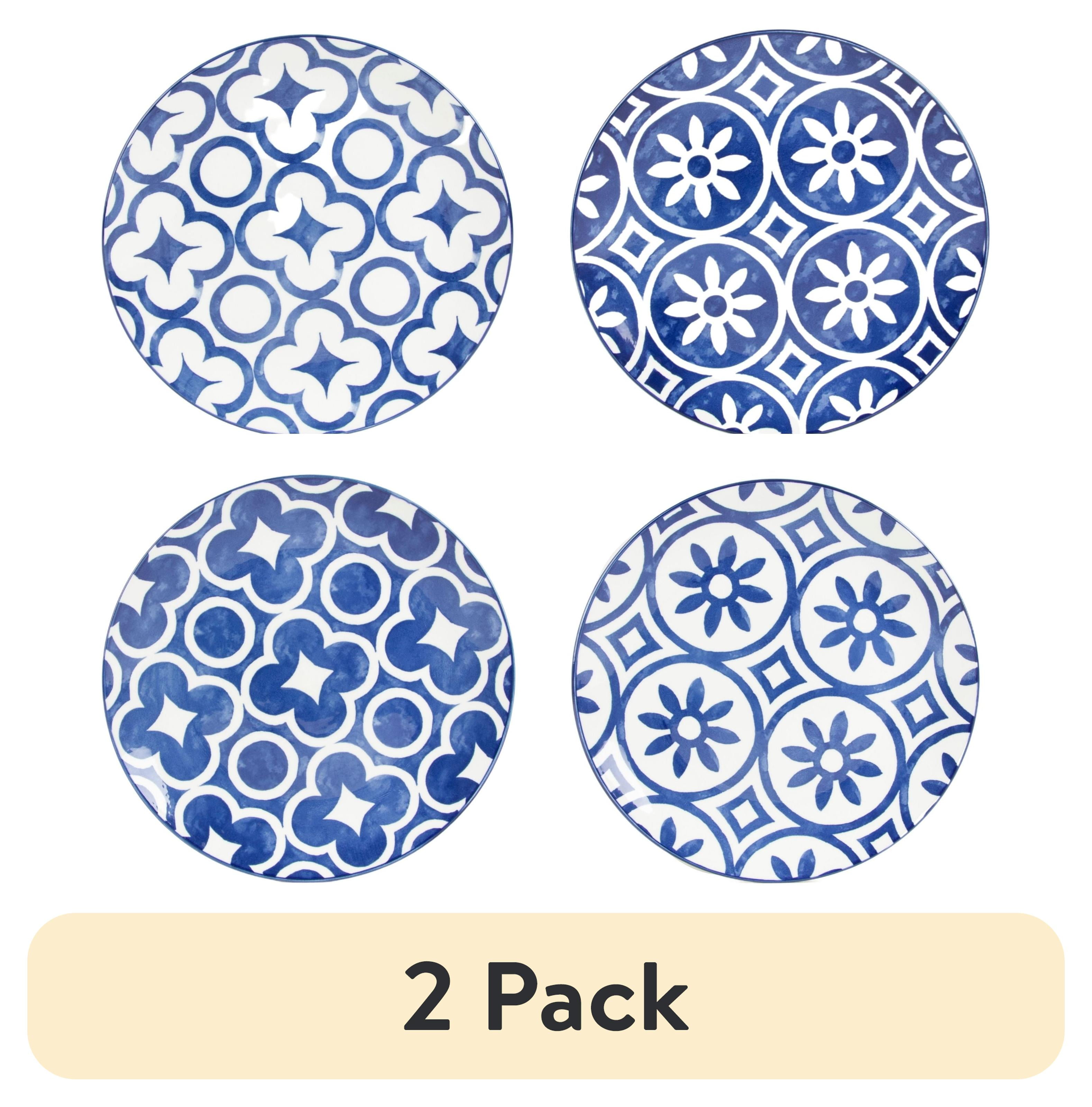 (2 pack) Mainstays Blue Rim Mixed White and Blue 10.5" Coupe Dinner Plates, Set of 4