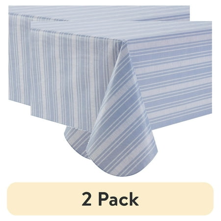 (2 pack) Mainstays Blue Striped PEVA Tablecloth 60" x 102" Rectangle