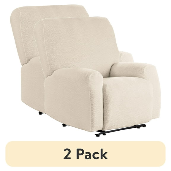 (2 pack) Mainstays Boucle Stretch-to-Fit Fabric Recliner Slipcover, 4-Piece, Beige