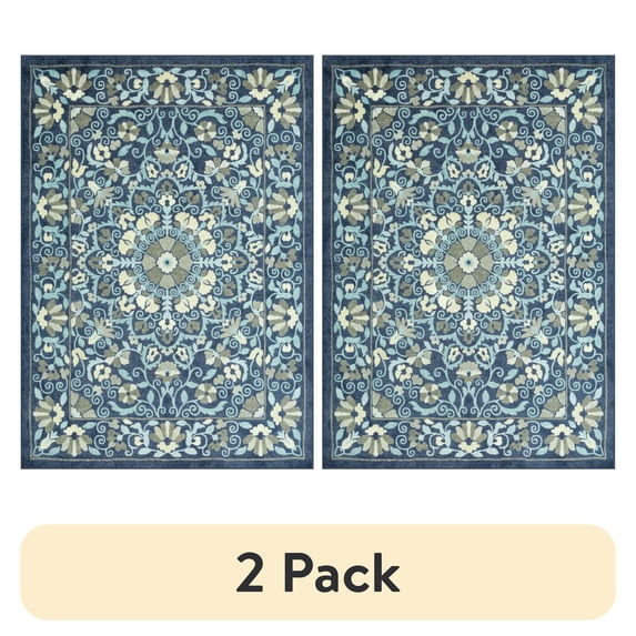 (2 pack) Mainstays Bright Persian Medallion Blue Multicolor Indoor Area Rug, 5'x7'