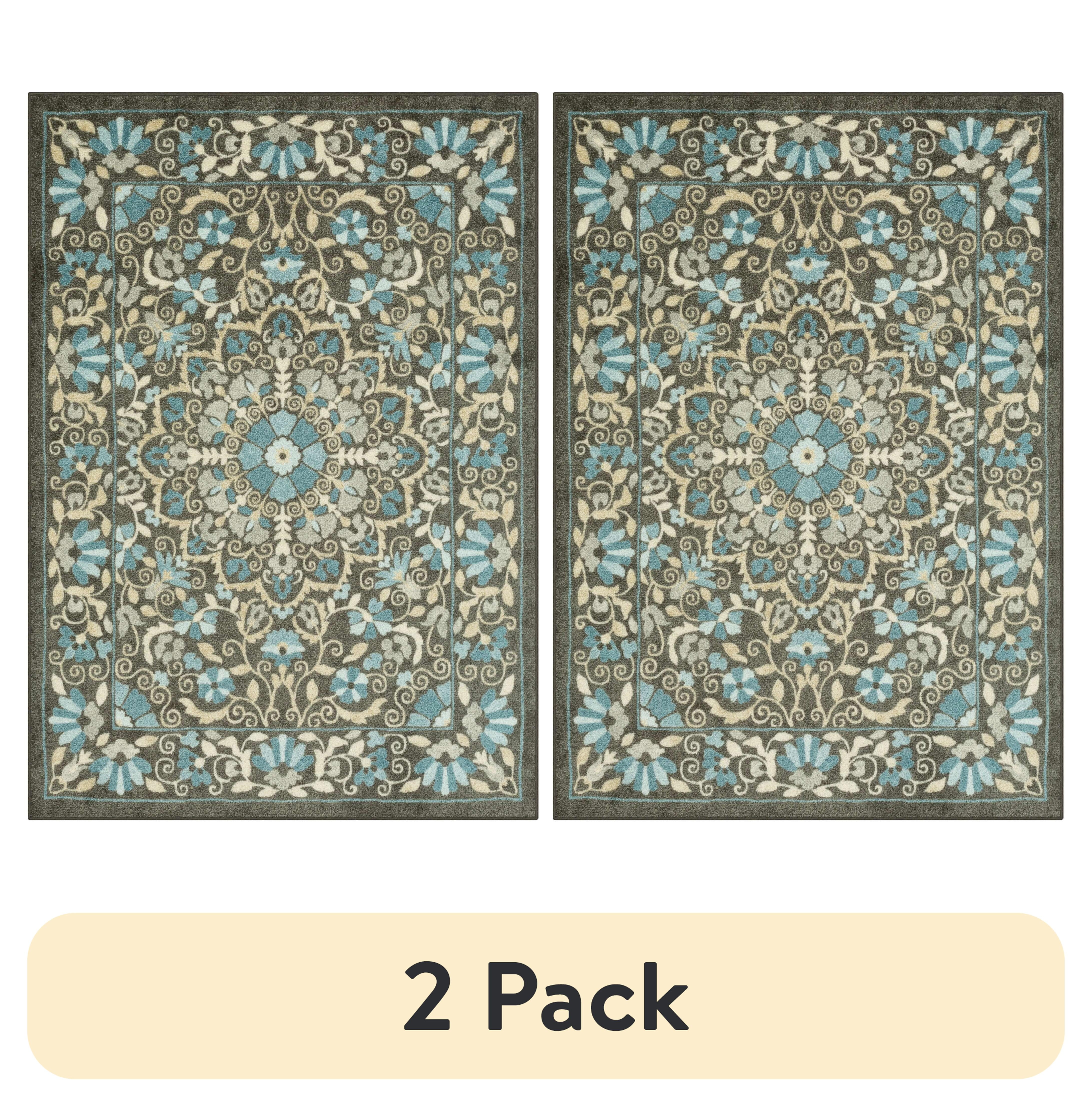 (2 pack) Mainstays Bright Persian Medallion Gray Blue Indoor Area Rug, 4'x5'4"