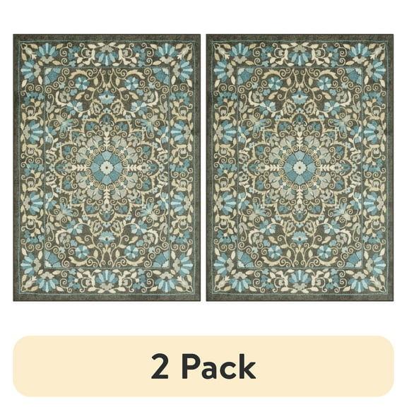 (2 pack) Mainstays Bright Persian Medallion Gray Blue Indoor Area Rug, 4'x5'4"