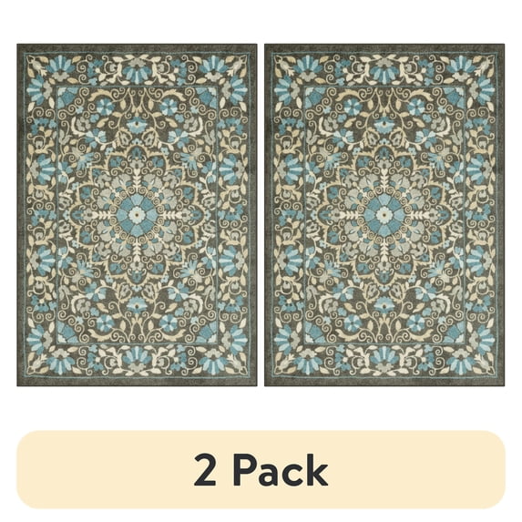 (2 pack) Mainstays Bright Persian Medallion Gray Blue Indoor Area Rug, 4'x5'4"
