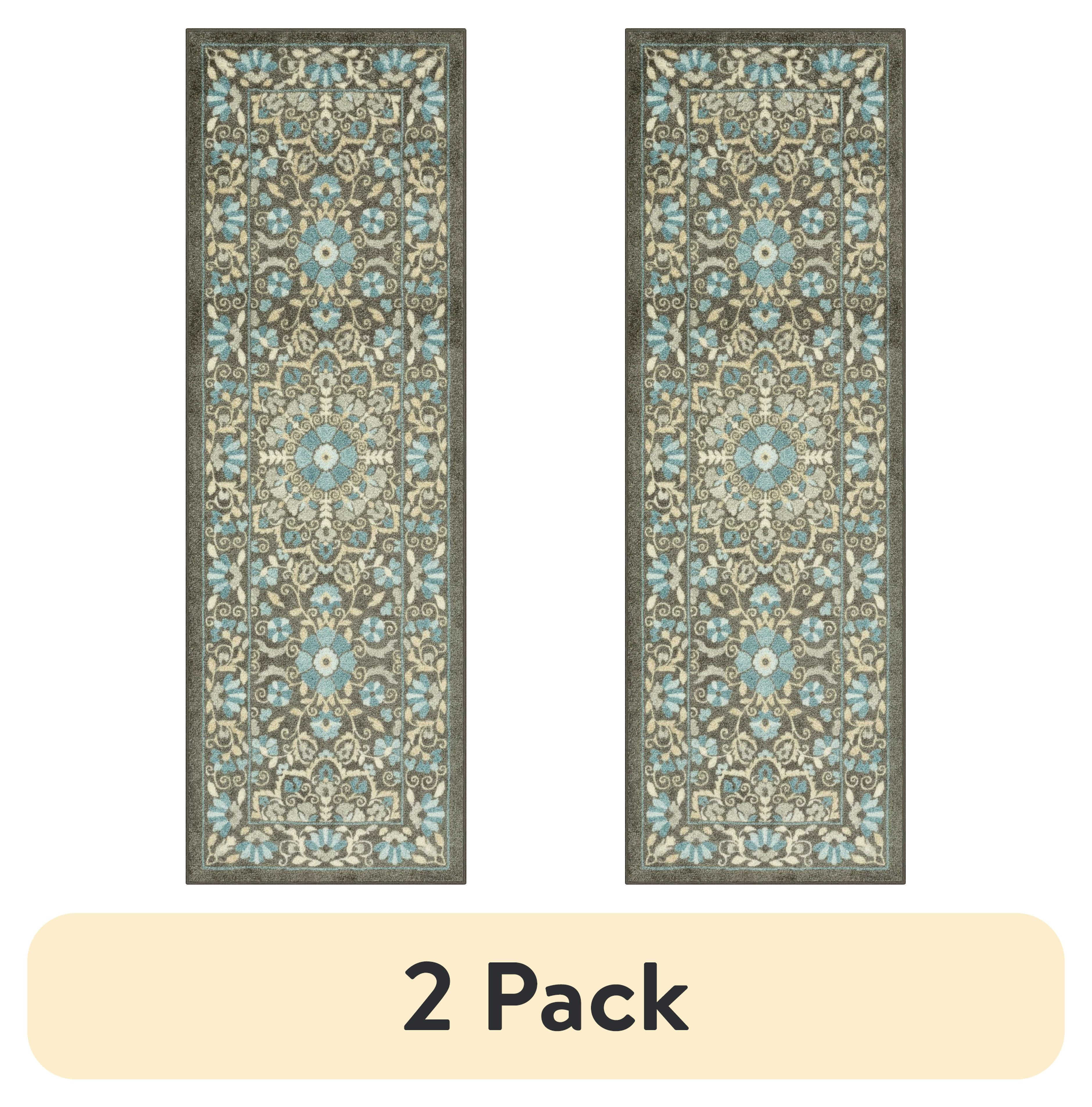 (2 pack) Mainstays Bright Persian Medallion Gray Blue Indoor Runner Rug ...