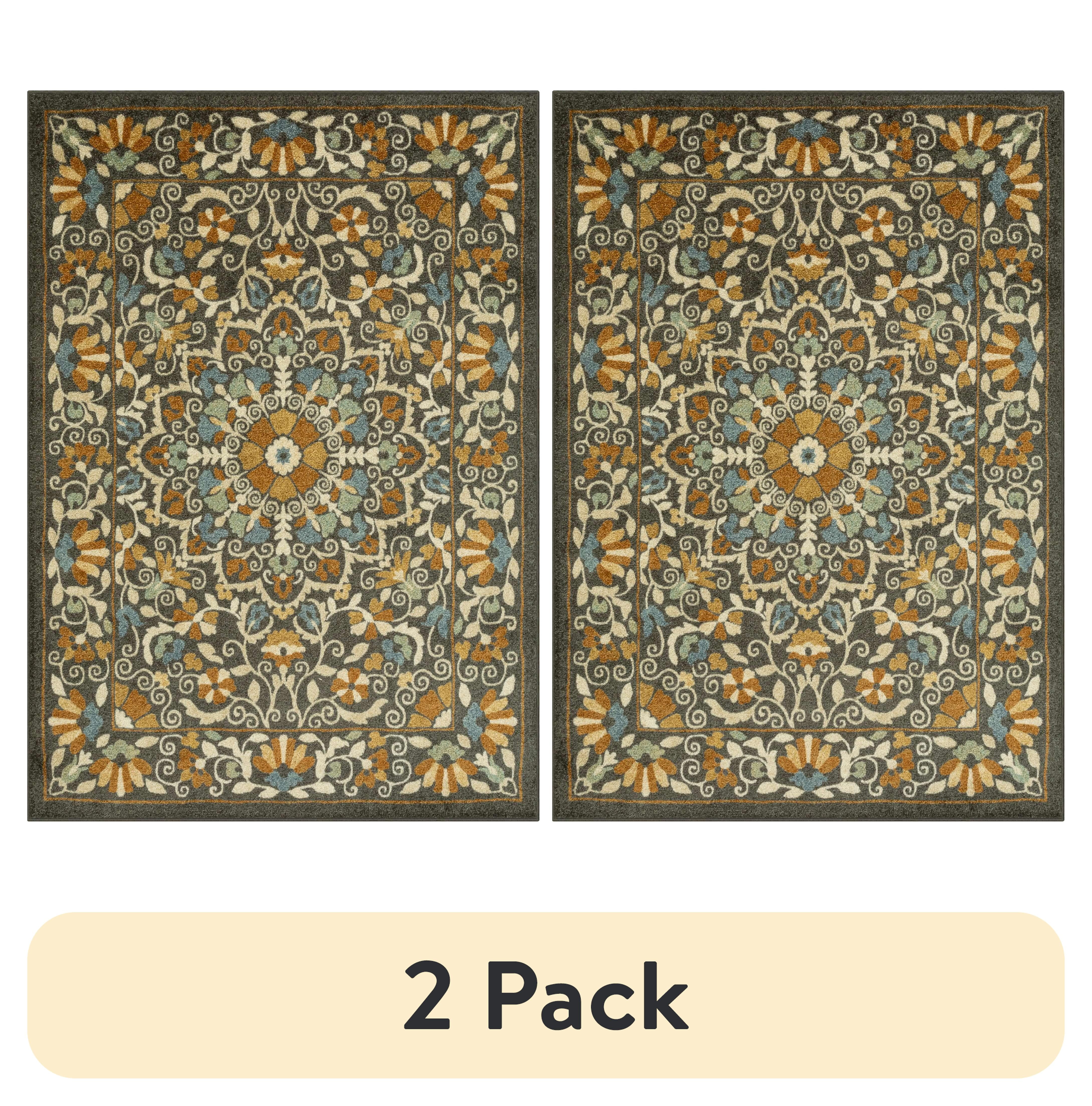 (2 pack) Mainstays Bright Persian Medallion Rust Multicolor Indoor Area Rug, 4'x5'4"