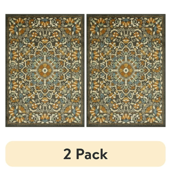 (2 pack) Mainstays Bright Persian Medallion Rust Multicolor Indoor Area Rug, 4'x5'4"