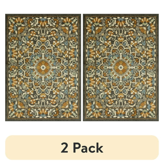 (2 pack) Mainstays Bright Persian Medallion Rust Multicolor Indoor Area Rug, 7' x 10'