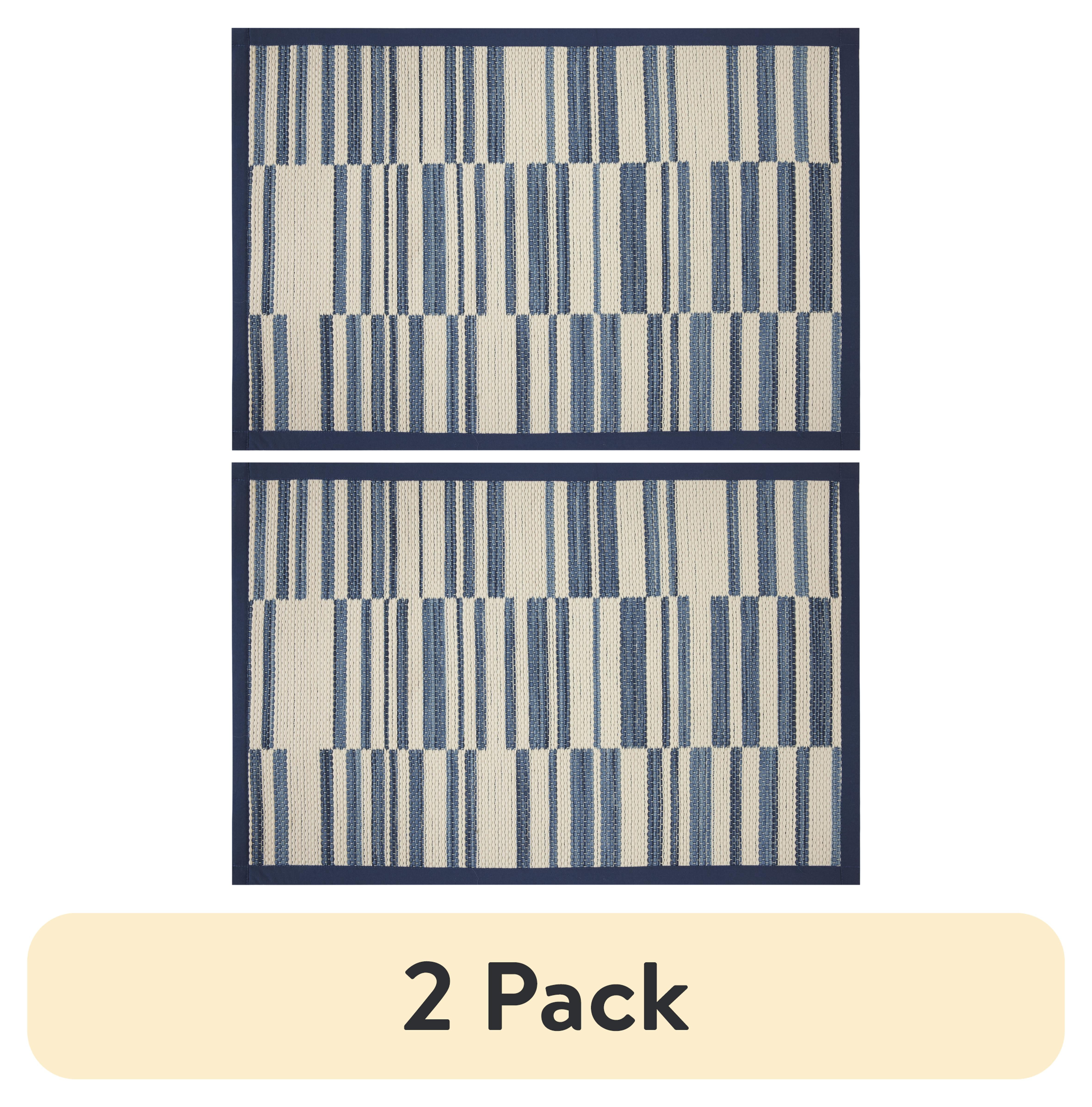 (2 pack) Mainstays Broken Stripe Kitchen Rug - 20" x 30" - 80% Polypropylene/ 20% Polyester - Tonal Blue