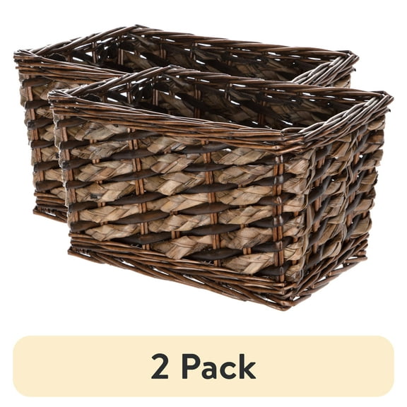 (2 pack) Mainstays Brown Rectangle Willow & Rush Basket