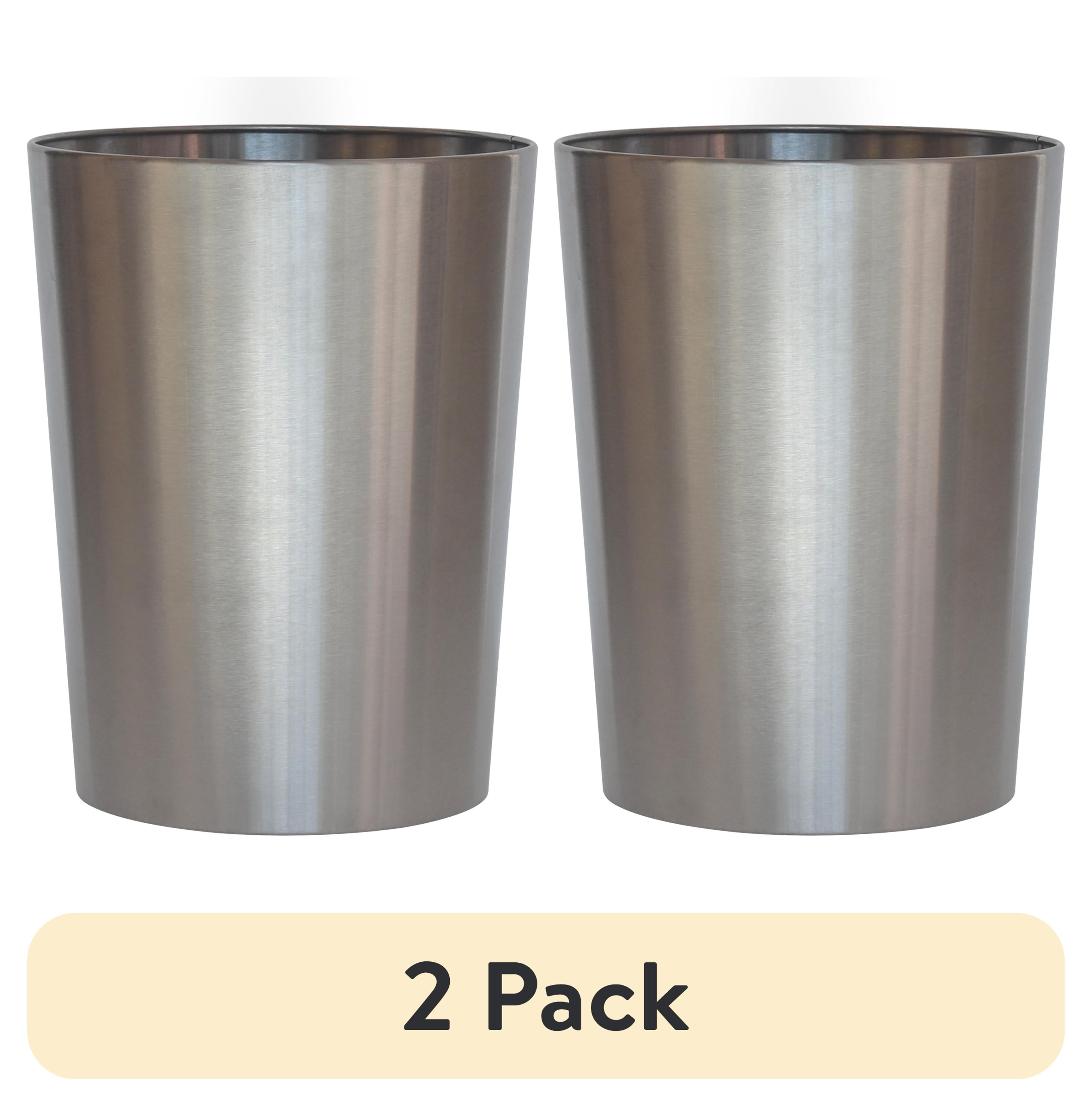 (2 pack) Mainstays Brushed Nickel Metal Bathroom Wastebasket, 2.2 gal