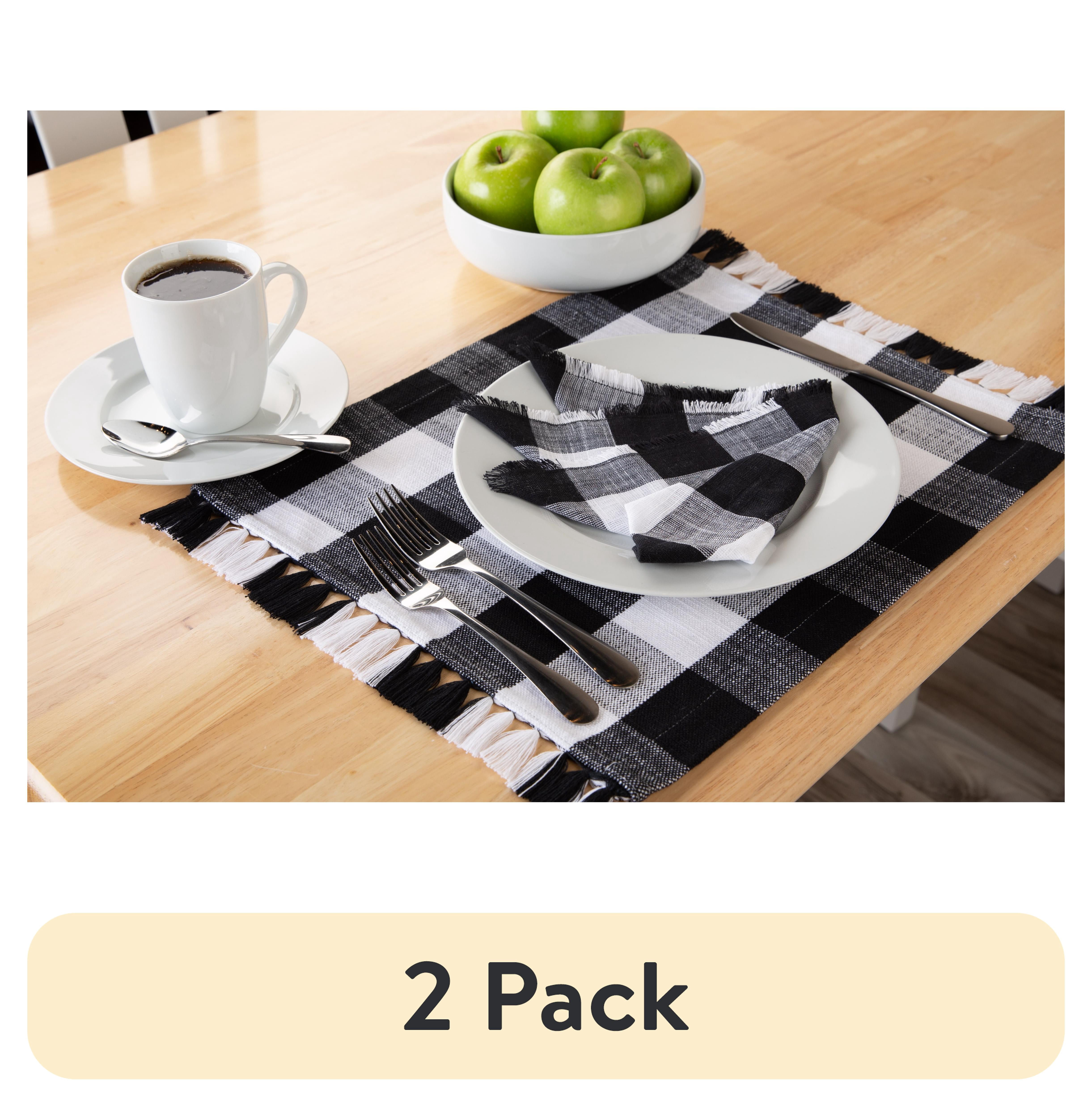(2 pack) Mainstays Buffalo Plaid Woven Cotton Placemat, 1 Piece, Black and White