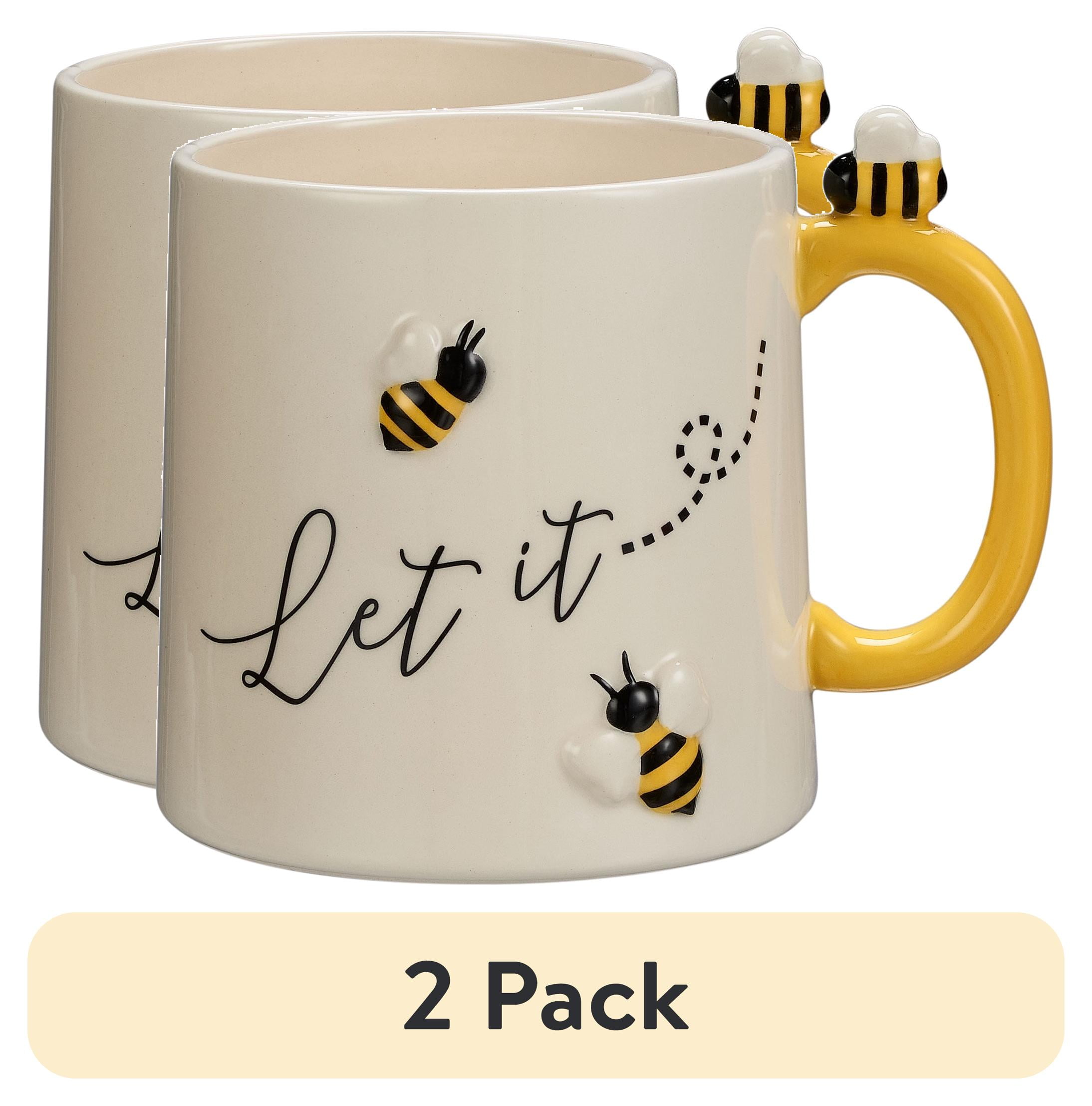 (2 pack) Mainstays Bumble Bee Sculpted Earthenware Mug, 18.26 Ounces, White and Yellow