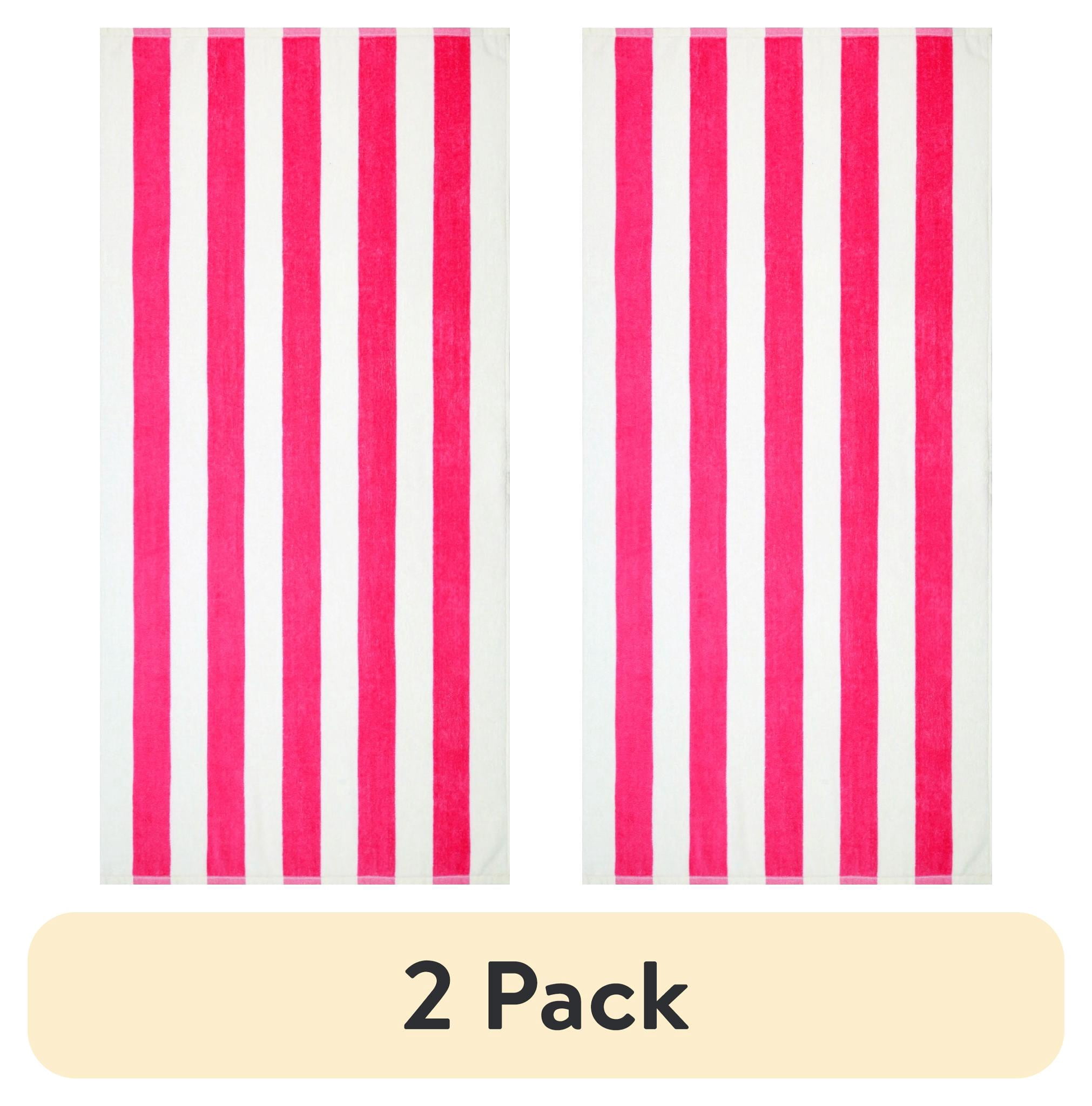 (2 pack) Mainstays Cabana Stripe Beach Towel, 58 in x 28 in, Pink