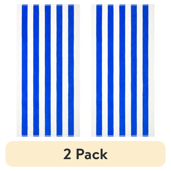 (2 pack) Mainstays Cabana Stripe Beach Towel, 58" x 28", Blue