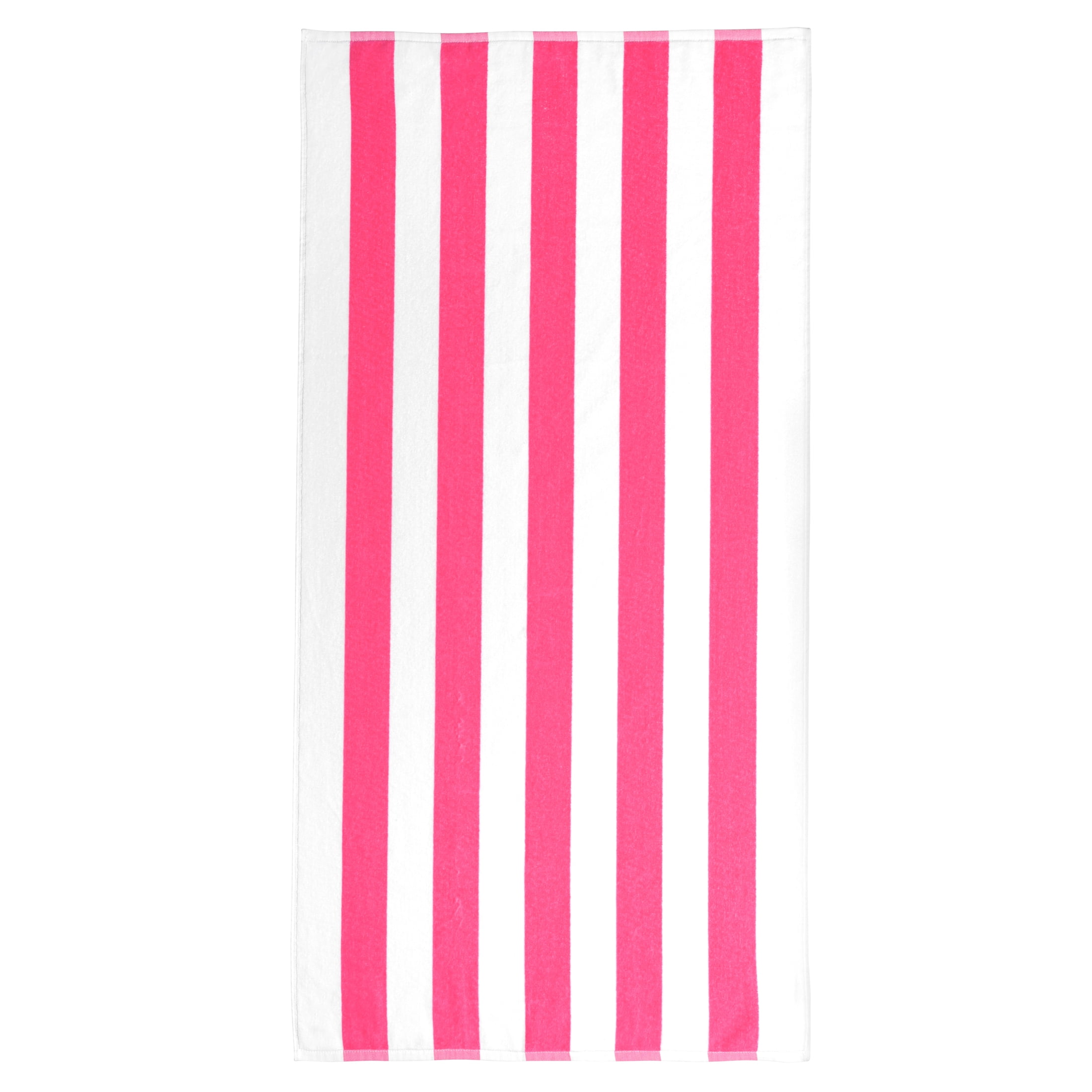 (2 pack) Mainstays Cabana Stripe Cotton Blend Beach Towel, 58 in x 28 in, Pink Flame