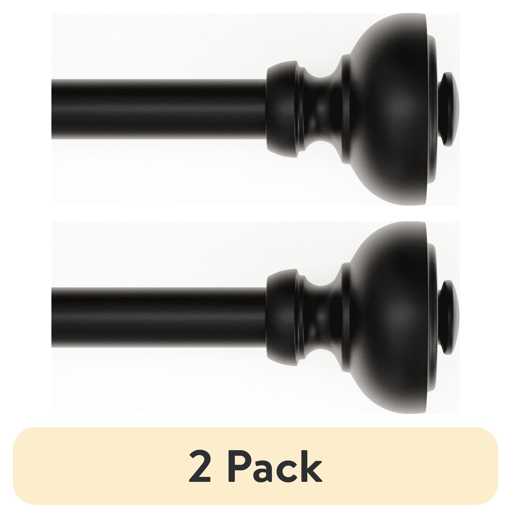 (2 pack) Mainstays 3/4” Black Cameron Urn Adjustable Single Curtain Rod Set, 30-84”