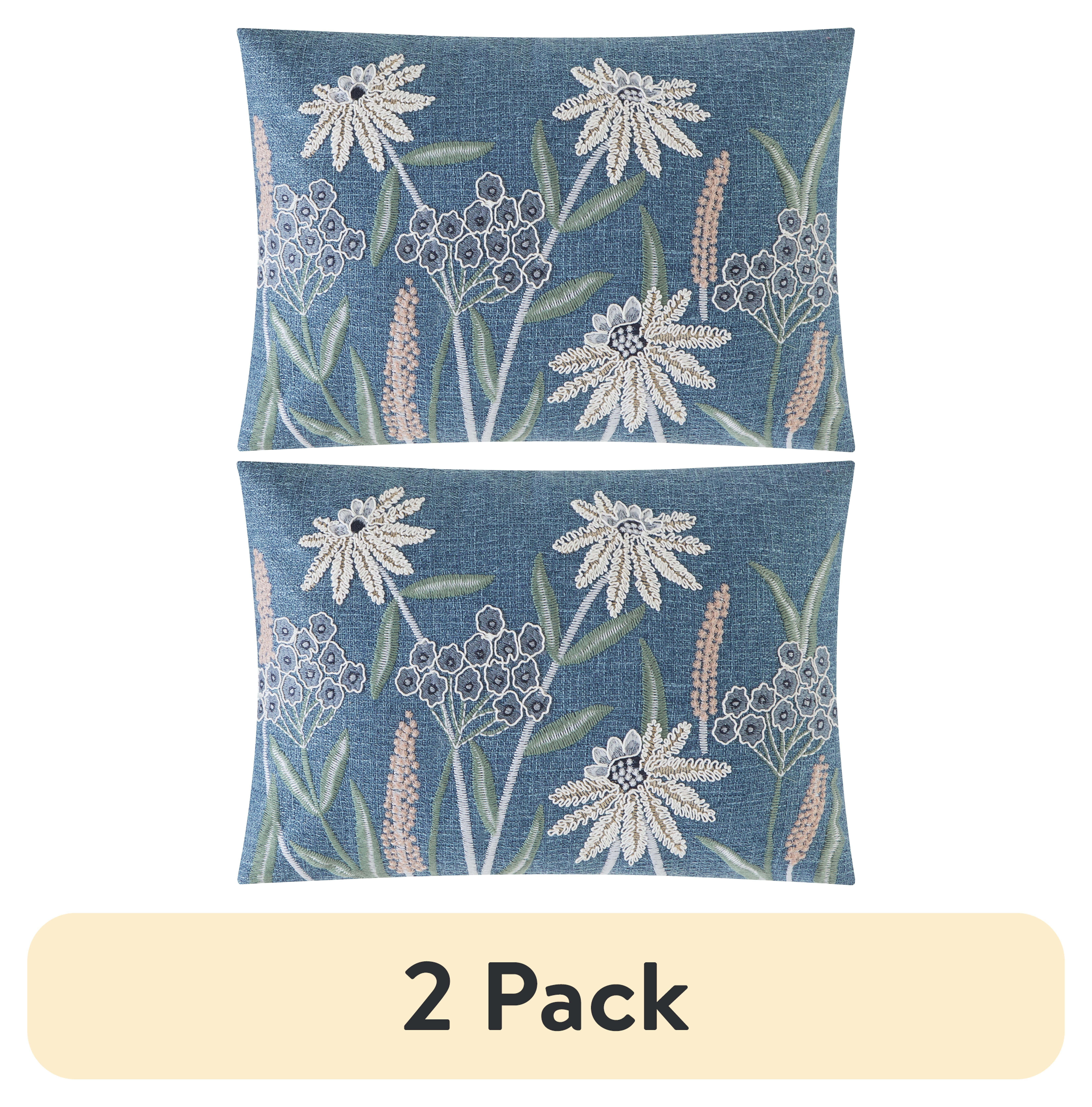 (2 pack) Mainstays Chambray Embroidered Botanical Decorative Pillow For Adults, 14 x 20 - Walmart.com