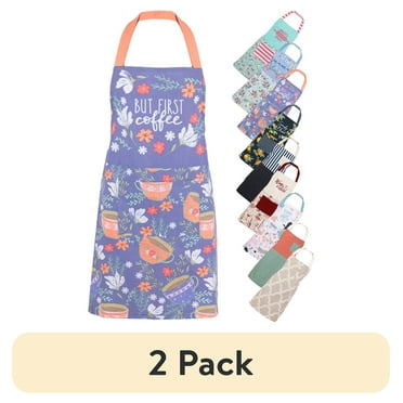 (2 pack) Mainstays Chef Kitchen Apron, 28" x 32" Coffee Cotton Bib Apron with Pockets for Cooking, Baking, Gardening in Blue