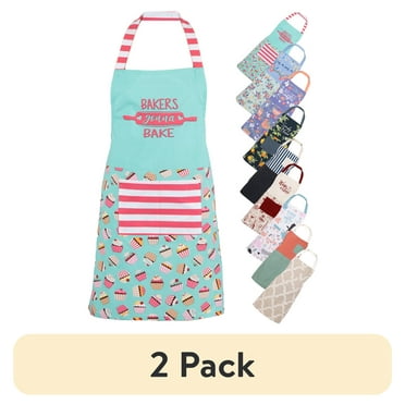 (2 pack) Mainstays Chef Kitchen Apron, 28" x 32" Cupcake Cotton Bib Apron with Pockets for Cooking, Baking, Gardening in Turquoise