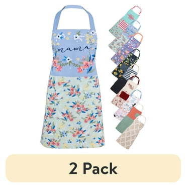(2 pack) Mainstays Chef Kitchen Apron, 28" x 32" Floral Cotton Bib Apron with Pockets for Cooking, Baking, Gardening in Mint