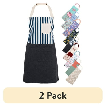 (2 pack) Mainstays Chef Kitchen Apron, 28" x 32" Stripe Cotton Bib Apron with Pockets for Cooking, Baking, Gardening in Navy