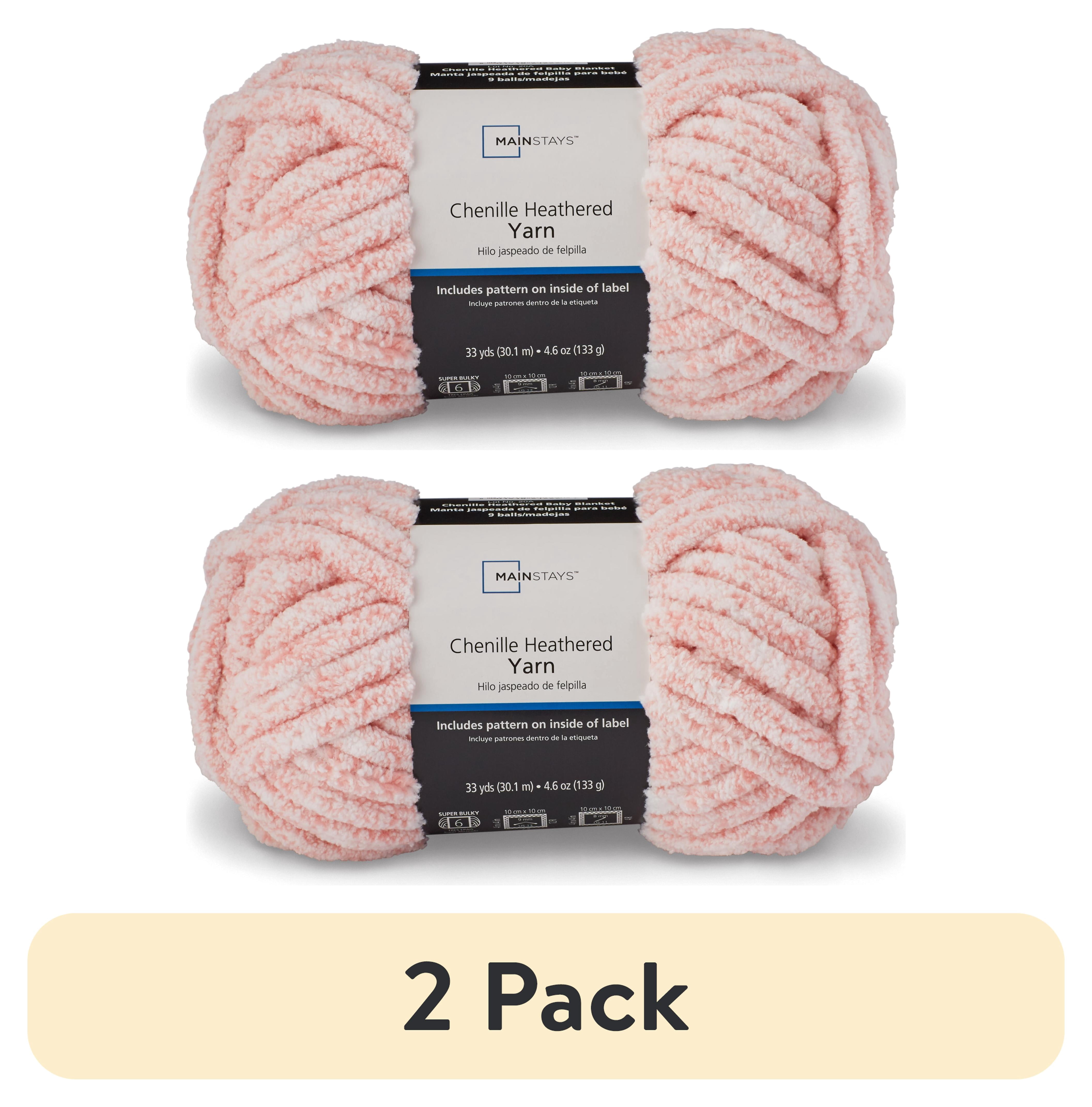 (2 pack) Mainstays Chenille Heathered Yarn Pink, 33 Yards, 100 Percent Polyester, Super Bulky Weight