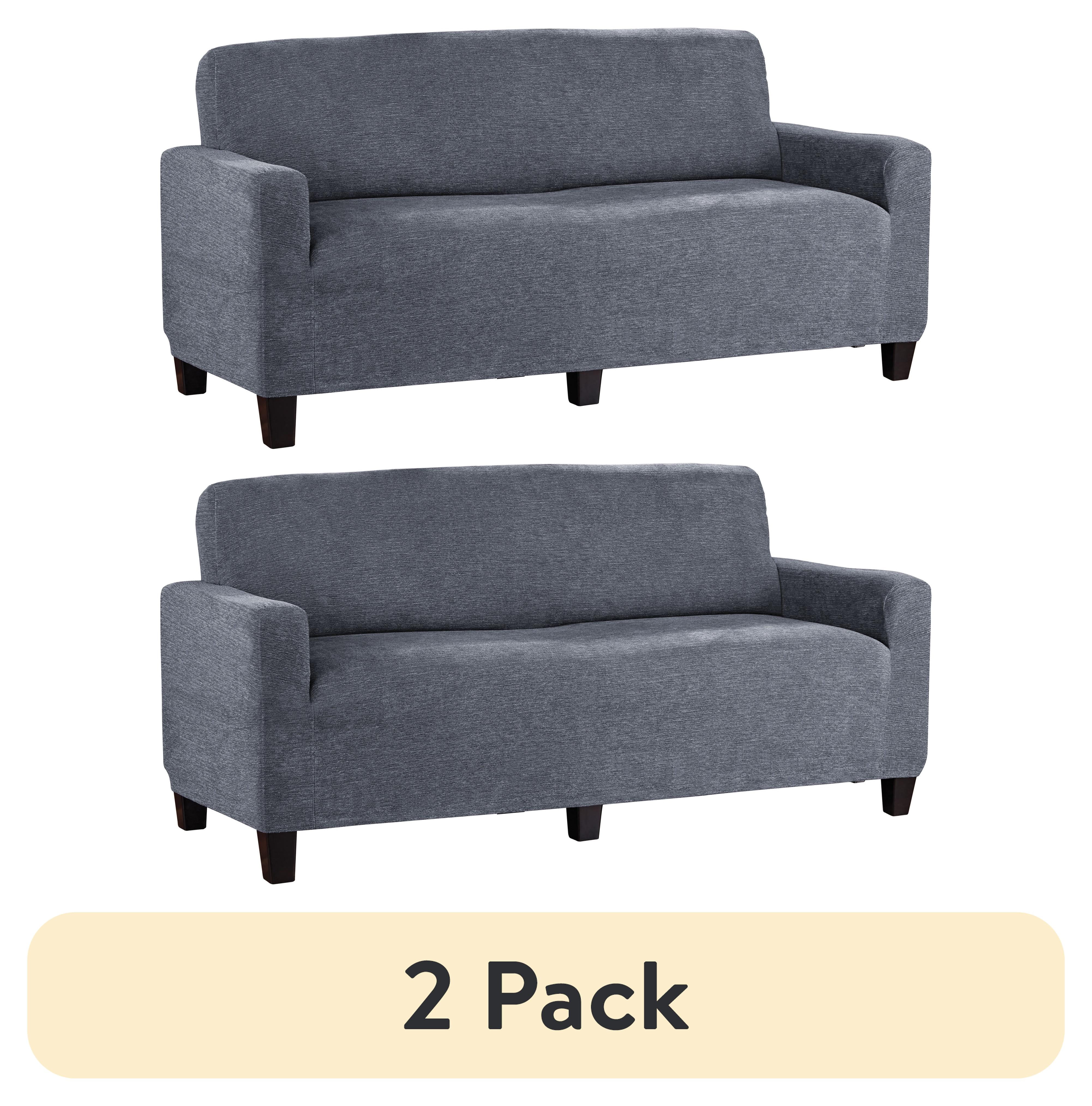 (2 pack) Mainstays Chenille Stretch-to-Fit Loveseat Fabric Slipcover,  for 2 People, 1-Piece, Blue
