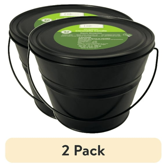 (2 pack) Mainstays Outdoor Citronella Candle - 24oz Metal Bucket | Repels Mosquitoes | Triple Wick | Up to 40 Hours Burn Time