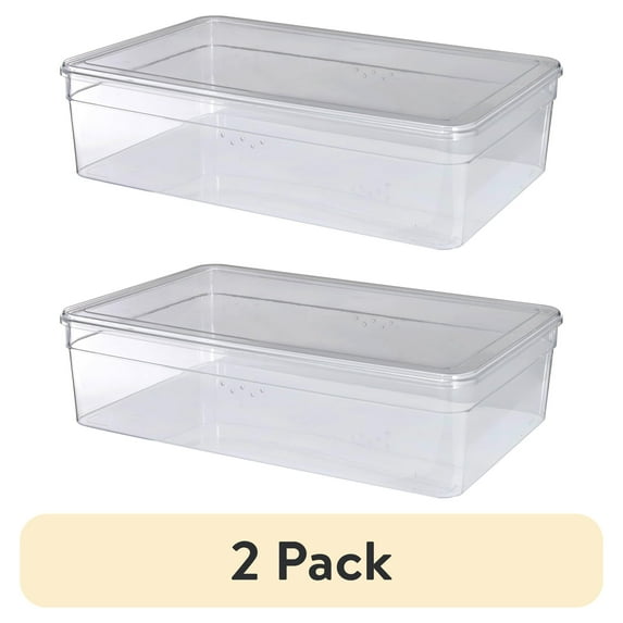 (2 pack) Mainstays Clear Glossy Plastic Closet Storage Shoe Organizer Boot Box with Lid for Shoe Storage