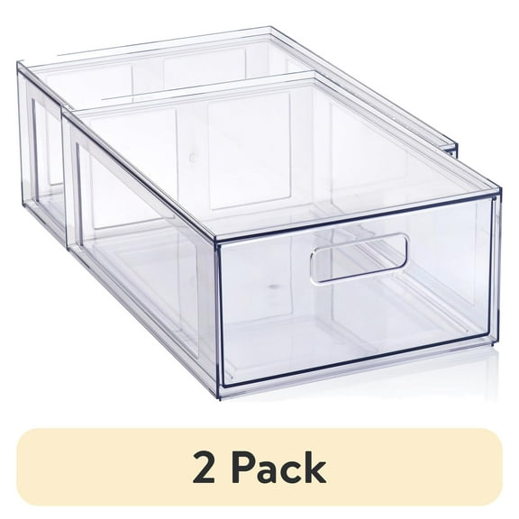 (2 pack) Mainstays Clear Glossy Plastic Pull-Out Closet Drawer Medium Size, Adult Size