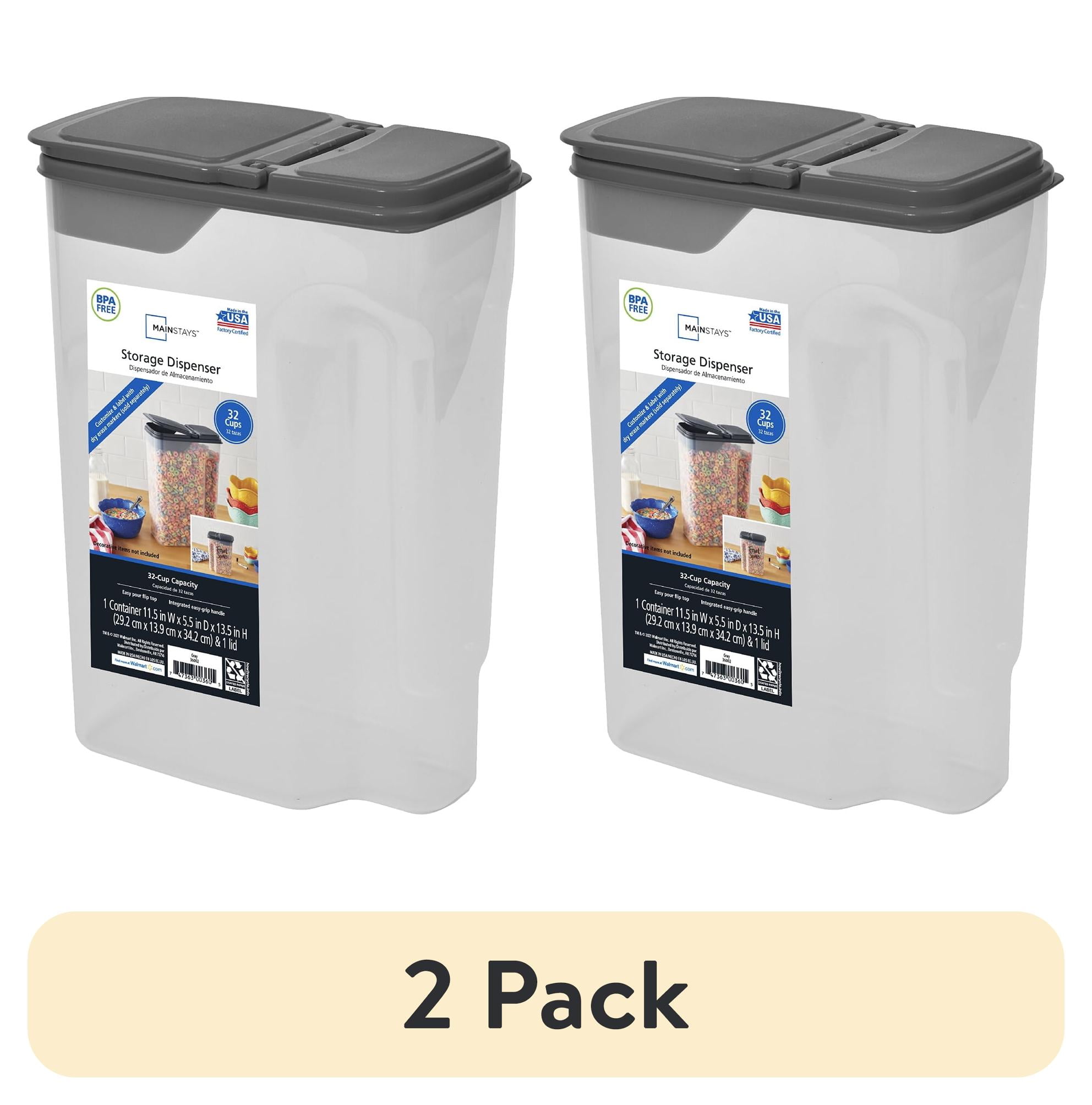 (2 pack) Mainstays Clear Plastic Cereal Dispenser with Lid, 32 Cups, 9.75 in x 5.38 in x 13.5 in