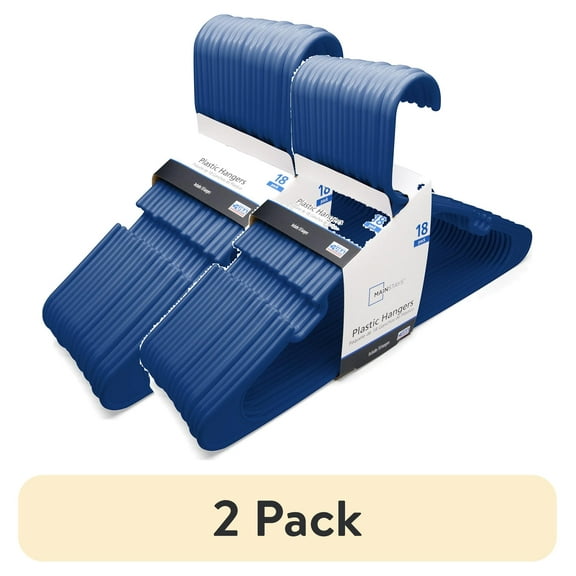 (2 pack) Mainstays Clothing Hangers, 18 Pack, Blue, Durable Plastic