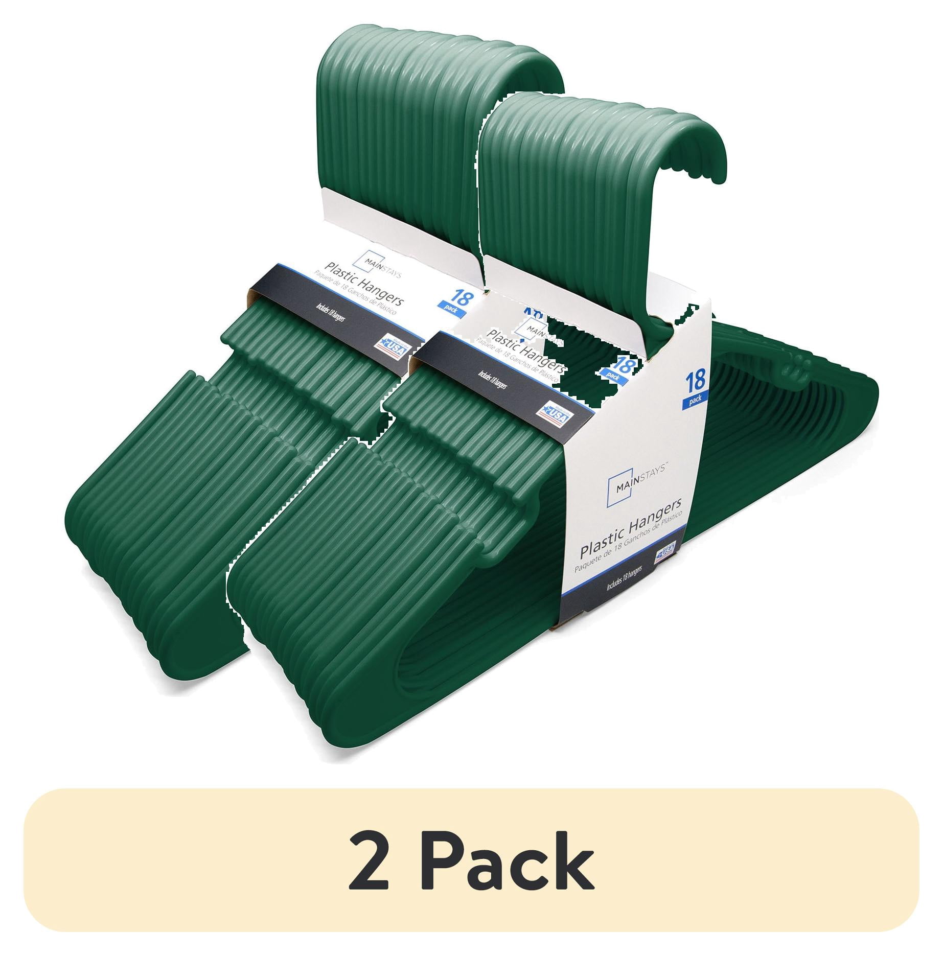 (2 pack) Mainstays Collegiate Clothing Hangers, 18 Count, Green, Durable Plastic