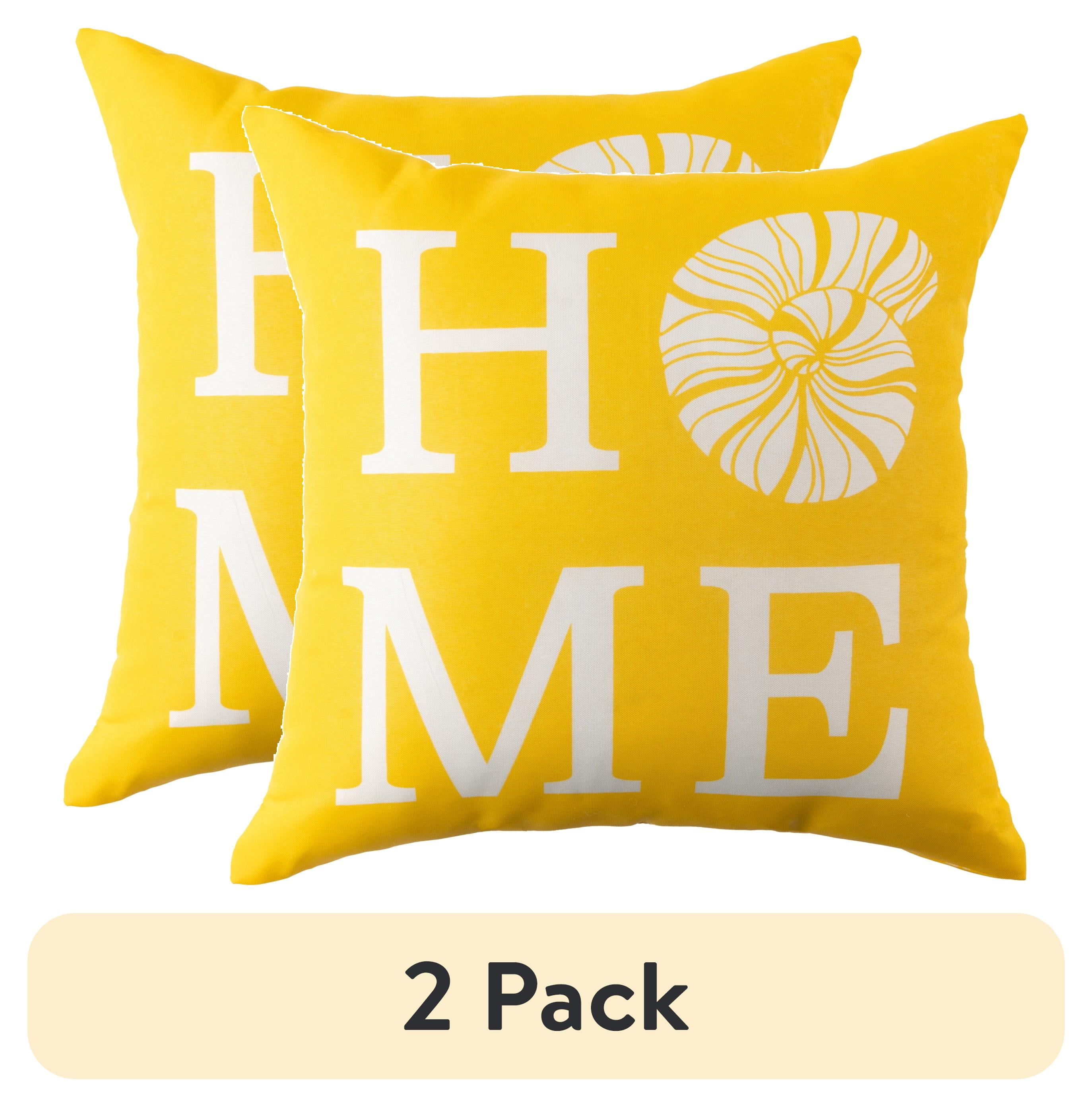 (2 pack) Mainstays Coastal Yellow Home Reversible Outdoor Throw Pillow 16 Inch Multicolour Novelty